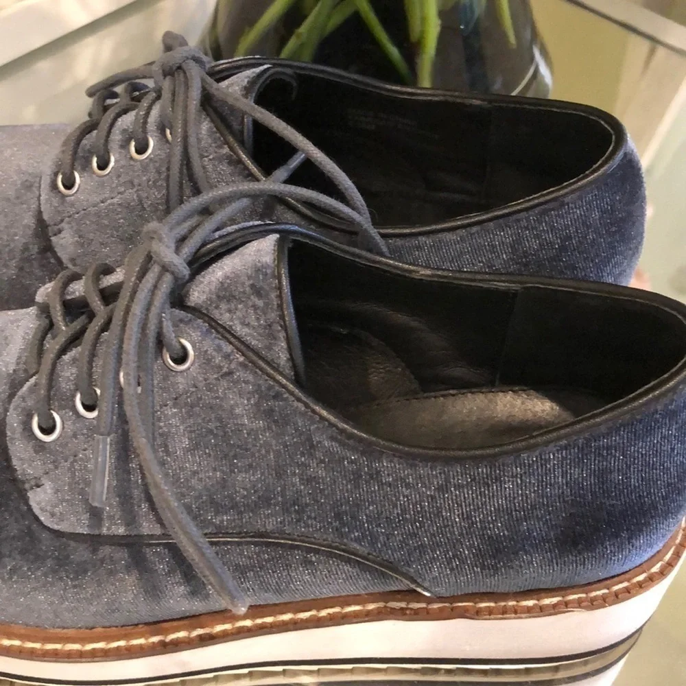 Shellys London Dark Grey Velvet Platform Shoes, size 5.5